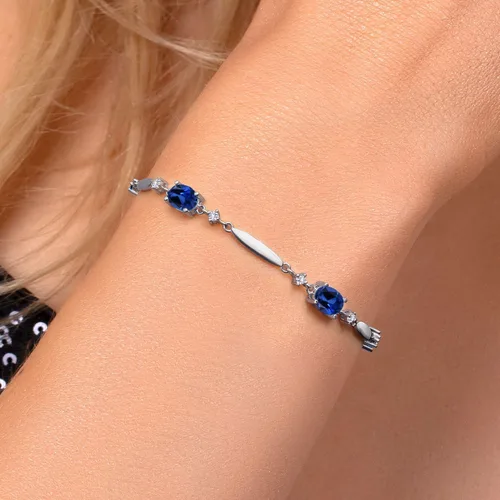 Miniatura 88 de Gem Stone King 925 Sterling Silver Gemstone Birthstone and White Created Sapphire Tennis Bracelet For Women Oval 7X5MM and 2MM 6 Inch + 1 Inch