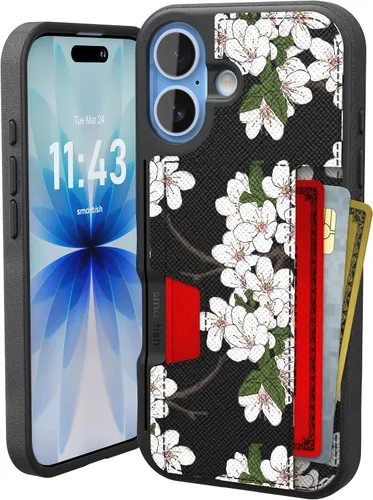 Miniatura 20 de Smartish Funda tipo cartera para iPhone 13 Pro – Wallet Slayer Vol. 2 [delgada + protectora] tarjetero con función atril - Azul sobre verde Blues