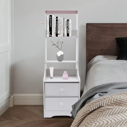 Miniatura 8 de Cómoda de 2 cajones con almacenamiento superior, mesita de noche, mesita de noche, armario de almacenamiento con estante abierto, amplio espacio