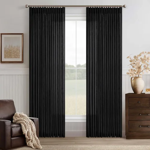 Miniatura 20 de TWODRAPES Cortinas de Lino Plisadas con Pinza Beige Blancas de 54 Pulgadas de Largo 2 Paneles para Comedor Cocina Dormitorio Plisadas Semi