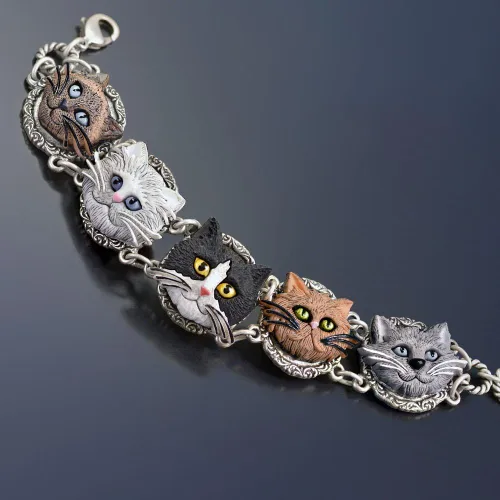 Miniatura 5 de Plata Gato los amantes pulsera, Animal Rescue, siamés, Persa, Esmoquin, KittyFaces, Cat JewelryPet Jewelry- Cat Lover Giftsby Sweet Romance