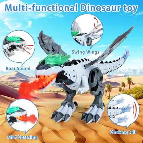 Miniatura 3 de Juguetes de dinosaurio para niños de 3 a 5 años, juguete eléctrico de dinosaurio caminante con respiración de fuego, espray de niebla y sonidos