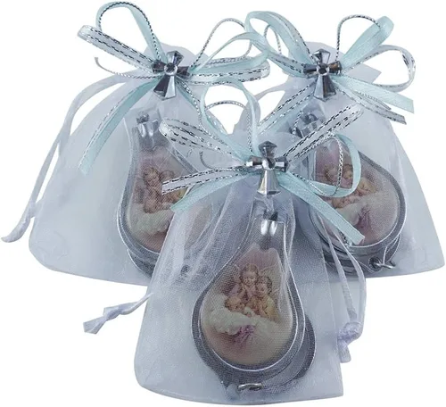 12 llaveros de bautismo con cortaúñas y abridor de recuerdos de fiesta para bebé niño (Bautizo Recuerdos/Baby Angel Design en bolsas decoradas)
