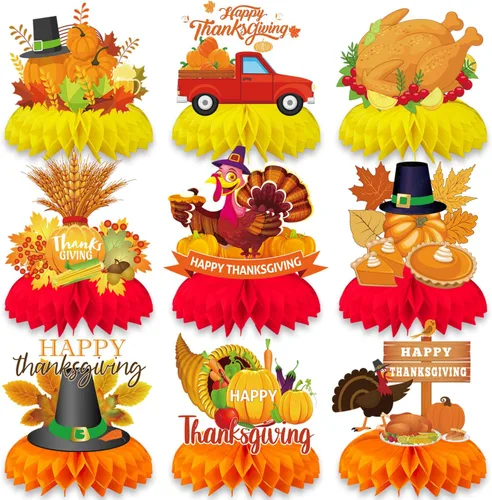 Centros de mesa de Acción de Gracias, 9 piezas de decoración de otoño de calabaza, pavo, decoración de reunión, suministros de fiesta de otoño