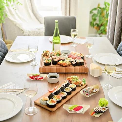 Miniatura 4 de Newtay 500 platos de bambú para aperitivo de 5.5 pulgadas, desechables, de madera, charcutería, hoja de barco, bandeja pequeña para servir sushi