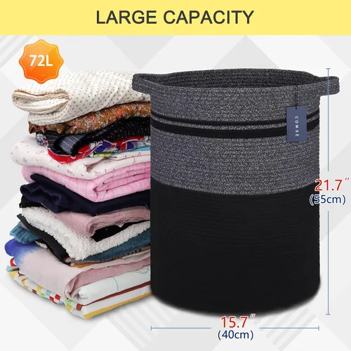 Miniatura 3 de COMSE Cesta de manta extragrande, canasta alta para ropa sucia, cesta de guardería, 15.7 x 21.7 pulgadas, cesta de ropa tejida con cuerda de algodón