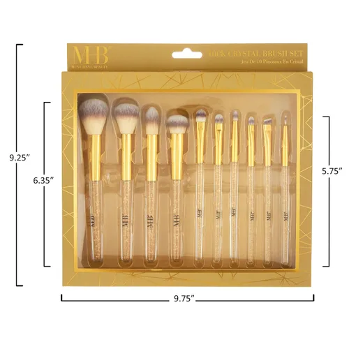 Miniatura 7 de Juego de 10 brochas de maquillaje profesionales con piedras preciosas brillantes doradas, cepillos profesionales de cerdas suaves para uso diario