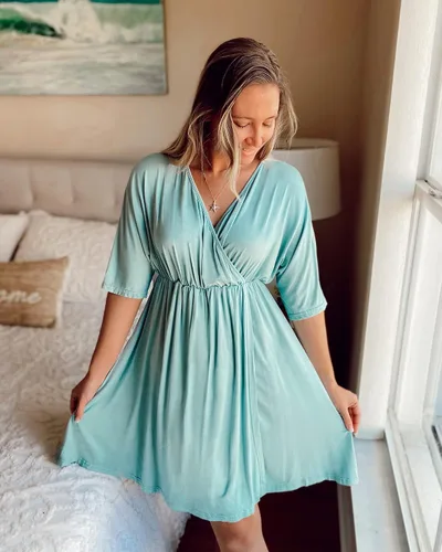 Miniatura 7 de Ekouaer Vestido de maternidad 3 en 1 para maternidad, trabajo de parto y lactancia, camisón de enfermería, ropa de dormir para lactancia, tallas S a