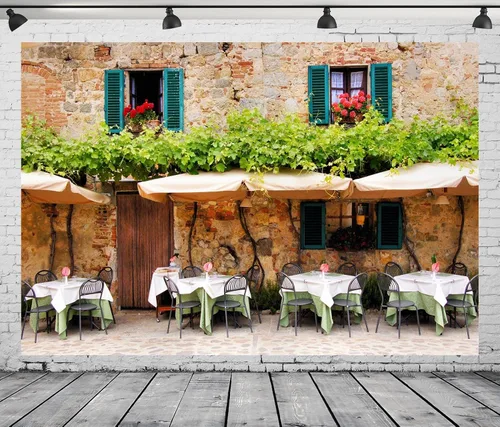 Miniatura 2 de Telón de fondo de tela de 5 x 3 pies para fotografía de boda, telón de fondo de piedra de la Toscana, telón de fondo para restaurante y mesas