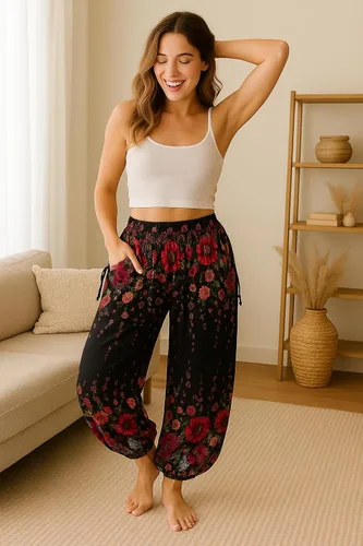 Miniatura 3 de Lannaclothesdesign Pantalones de harén para mujer, cintura alta, pantalones de yoga bohemios con bolsillos, ropa hippie bohemia