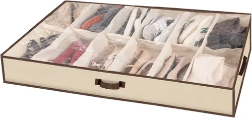 Hombres/Adultos 12 Celdas Ver a través de la Cama Organizador de Bolsa de Almacenamiento de Zapatos con flor blanca y negra (beige)