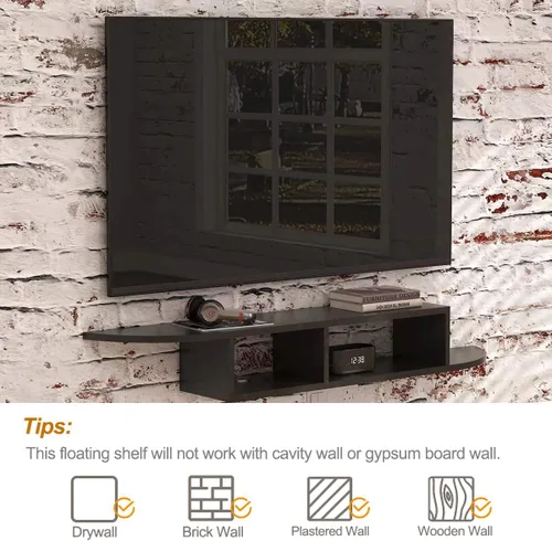 Miniatura 7 de GHC Soporte de TV flotante, centro de entretenimiento montado en la pared y estante de gabinete, consola de TV con almacenamiento, consola Negro