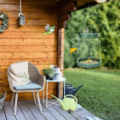 Miniatura 5 de Baño colgante para pájaros, 2 en 1 XL, comedero para pájaros y baño de pájaros para exteriores, comedero de agua para pájaros, bandeja
