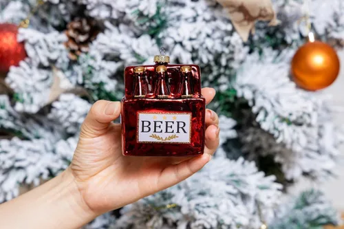 Miniatura 8 de Paquete de 2 adornos de cerveza de vidrio soplado a mano para árbol de Navidad, vidrio pintado a mano, paquete de 6 adornos de cerveza y adorno