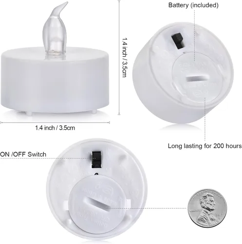 Miniatura 7 de Velas de té sin llama, funcionan con pilas, paquete de 50 velas votivas eléctricas LED parpadeantes de larga duración, 200 horas, realistas y Blanco