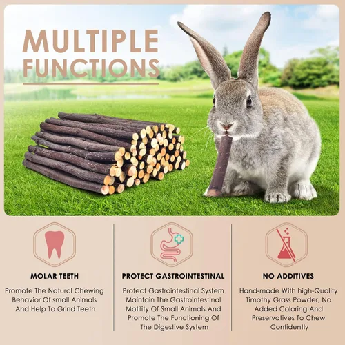 Miniatura 3 de Bissap Palitos de manzana para conejos, juguetes naturales para masticar conejitos y golosinas para Chinchilla, conejillo de indias, hámster, jerbo