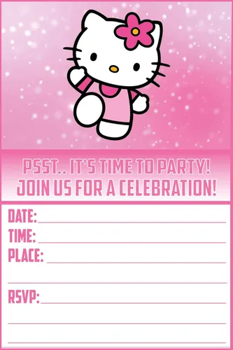 Miniatura 8 de Juego de 20 lindas tarjetas de invitación de cumpleaños con diseño de gatitos rosas y sobres – Ligeras (240g), invitaciones estilo postal