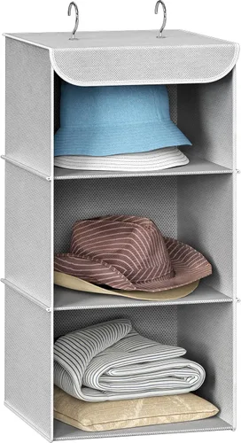 Miniatura 9 de Simple Houseware Organizador de armario colgante de 3 estantes, estantes de almacenamiento de tela con capacidad de 57 litros, color negro