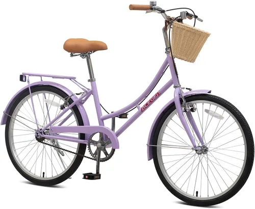 Miniatura 15 de ACEGER Girls Bike with Rattan Basket for 10+ Years, 24" 26" 1 & 7 Speed Comfort Commute Bicycle, Included Dual Brakes & Seat Rack, Adjustable