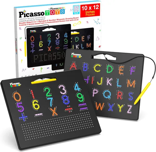 Miniatura 11 de PicassoTiles 2PK Tablero de Dibujo Magnético 4 en 1 de 12 x 10 pulgadas, Tableta Magnética Grande con 4 Caras, Alfabetos en Minúsculas y Mayúsculas