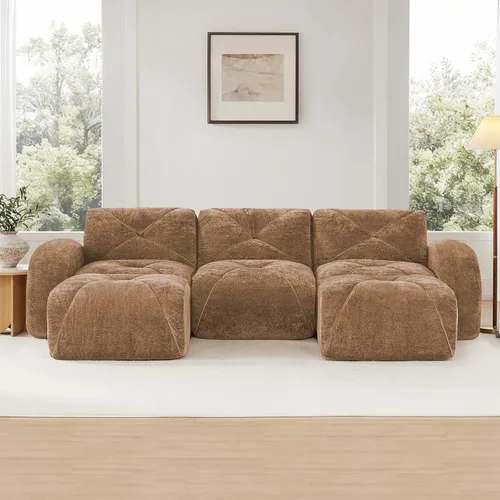 Miniatura 3 de Sofás modulares en forma de U de 110.6 pulgadas para sala de estar, moderno sofá sin hueso de terciopelo con 2 otomanas, no requiere montaje, cómodo