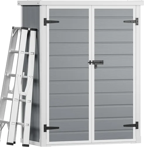 Miniatura 8 de DWVO Cobertizo de almacenamiento alto para exteriores de 50 pies cúbicos con 2 estantes, cobertizo vertical de herramientas de 4.3 x 2 x 5.5 pies