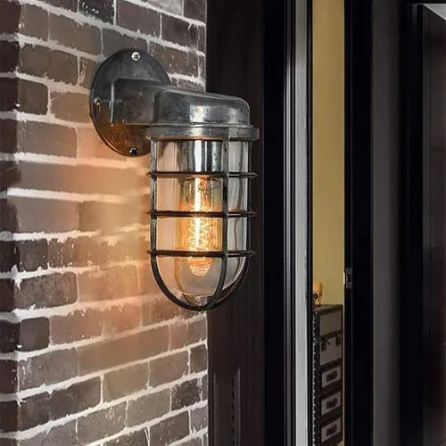 Miniatura 4 de WJJHERRH Creative Wrought Iron Glass Wall Lamp Retro Metal Cage Industrial Style Nautical for Bar Bedroom (Silver)