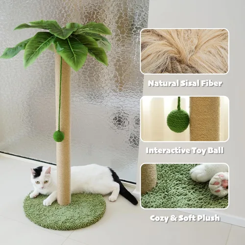 Miniatura 3 de PETKARAY Poste rascador para gatos, poste rascador de palmera de 36 pulgadas de alto, rascador de sisal para gatos con bola de juguete para gatitos