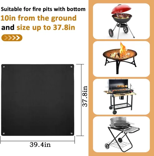 Miniatura 5 de Tapete para hoguera, 37.8 x 39.4 pulgadas, manta ignífuga para debajo de la hoguera, compatible con Solo Stove, alfombra resistente al calor