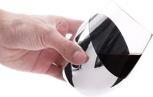 Miniatura 4 de MyGift Juego de 6 copas de vino modernas sin tallo, copas de vino blanco o tinto con fondo metálico plateado en ángulo plata (juego de 6)