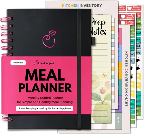 Miniatura 13 de Life & Apples Agenda de comidas con lista de comestibles – Menú semanal sin fecha y cuaderno de preparación de comidas para mujeres y hombres, Oro