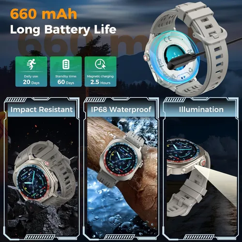Miniatura 6 de Soudorv Reloj inteligente, AMOLED 2026 de 1.43 pulgadas para hombres y mujeres (respuesta/hacer llamadas), 60 días/más de 130 deportes/linterna