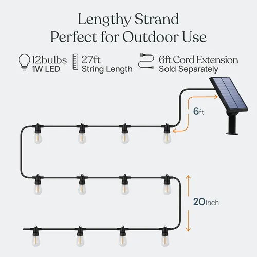 Miniatura 5 de Brightech Ambience Pro - Guirnalda de luces LED impermeables para exteriores con energía solar – Luces de patio de grado comercial con bombillas
