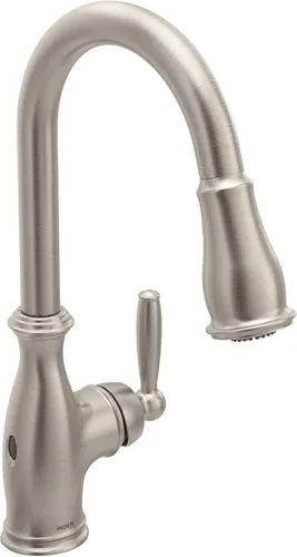 Grifo de cocina Moen Brantford Spot Resist de acero inoxidable Motionsense Wave sin contacto de una manija desplegable con Power Clean y sistema de