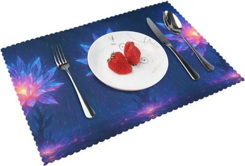 Rectangular Placemats Set of 4, Heat Resistant Crystal Giant Flower Printed Kitchen Dining Table Mats