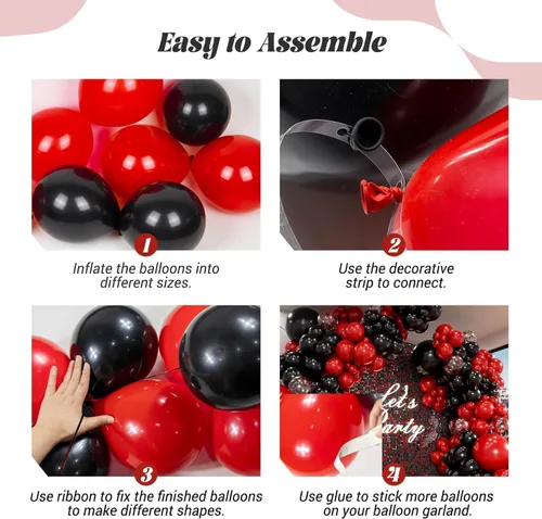Miniatura 3 de Kit de guirnalda de arco de globos rojos y negros con globos de confeti negro y rojo para graduación, aniversario, San Valentín, Año Nuevo