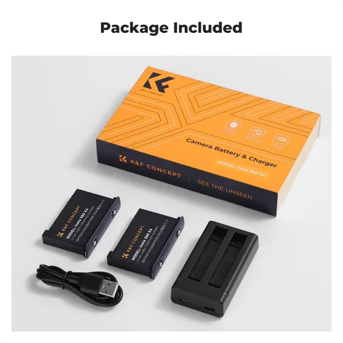 Miniatura 7 de K&F CONCEPT Batería de 360 x 4, paquete de 2 baterías X4 y cargador LED rápido compatible con cámara de acción Insta360 X4
