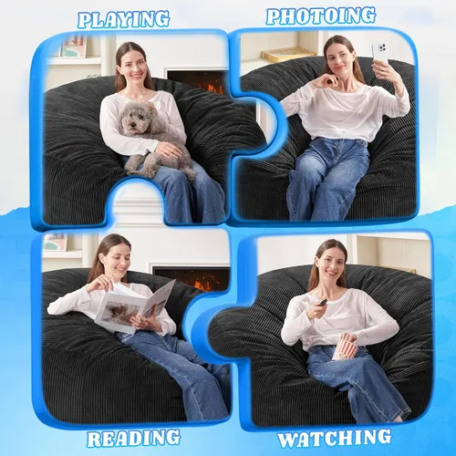 Miniatura 4 de HABUTWAY 2 puf de 2 pies, puf gigante para adolescentes y adultos, puf grandes con relleno de espuma viscoelástica, puf grandes con funda de pana