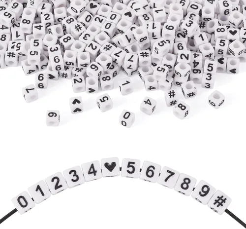 Miniatura 7 de FASHEWELRY 300 cuentas cúbicas de acrílico con números cuadrados mezclados del 0 al 9, cuentas de acrílico blanco de 0.236 x 0.236 pulgadas