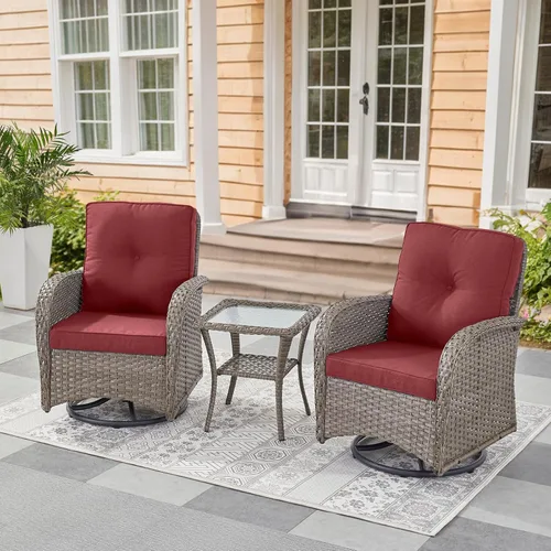 Miniatura 44 de Belord Sillas de Mimbre Giratorias Mecedoras para Patio - Juego de 2 Sillas Mecedoras Giratorias para Exteriores con Mesa Auxiliar de Ratán, Silla