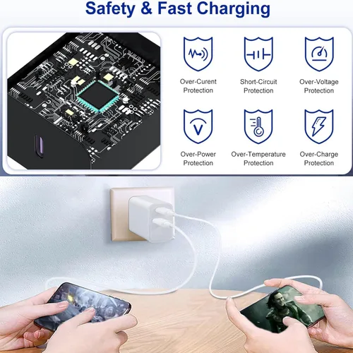 Miniatura 5 de Cargador de carga rápida para iPhone 17, cargador de pared USB C de doble puerto de 40 W, bloque de carga rápida con cable de carga USB C a C de 6