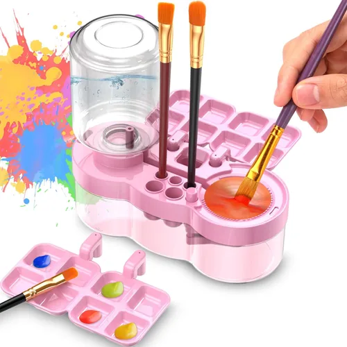 BoAn Herramienta limpiadora de pinceles de pintura mejorada 2025 – Lavadora de pinceles todo en uno, taza de enjuague, soporte y paleta para Rosa