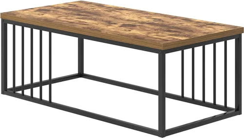 Miniatura 9 de FOLUBAN Mesa de café, moderna mesa de sala de estar de madera y metal, mesa de té rectangular industrial, marrón rústico, 43.3 pulgadas