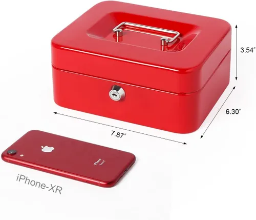 Miniatura 4 de Caja de dinero pequeña con bandeja de dinero y cerradura, caja de dinero de metal para efectivo, caja de seguridad de 7.87 x 6.3 x 3.54 pulgadas