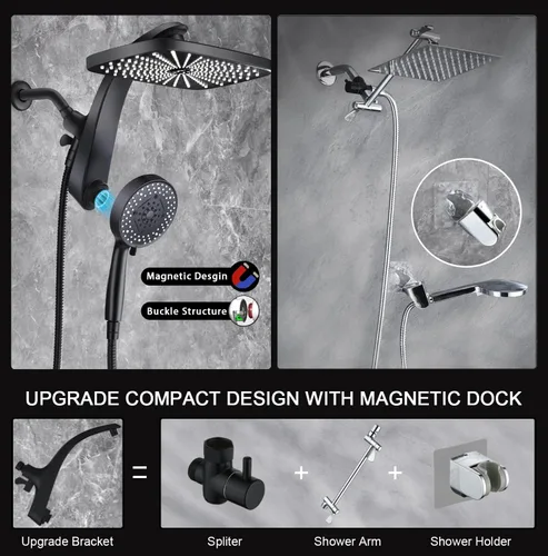 Miniatura 7 de BOZYBO Rain Shower Head with Handheld: High Pressure Shower Heads with Handheld Spray Combo, 12" Rainfall Shower Head and 9 Sprays Hand Showerheads