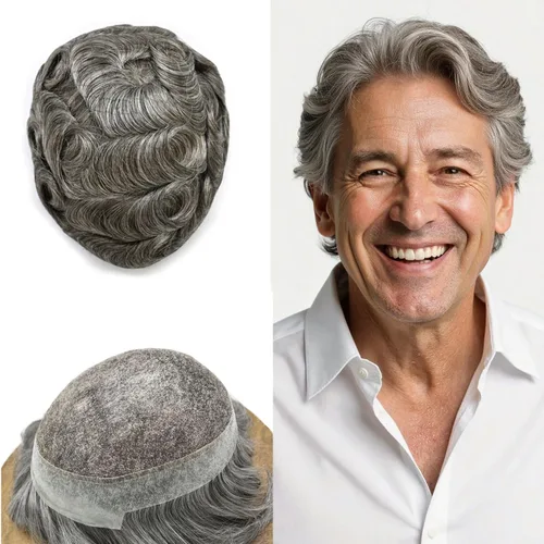 Miniatura 42 de Sistema de reemplazo de cabello de encaje francés para hombre, piezas de cabello de aspecto natural, color negro, marrón, rubio, gris, protesis