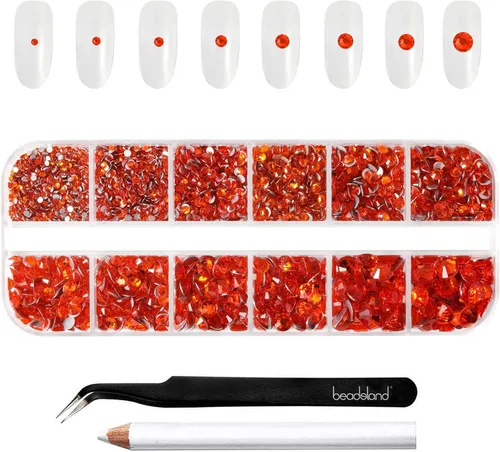 Miniatura 9 de Beadsland Diamantes de imitación para maquillaje, 8 tamaños, 2500 unidades de diamantes de imitación de cristal con parte trasera plana, gemas