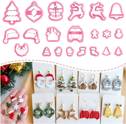 KEOKER Cortadores de arcilla de Navidad, cortadores de arcilla de Navidad para hacer joyas, 21 formas de aretes de arcilla navideña, cortadores de