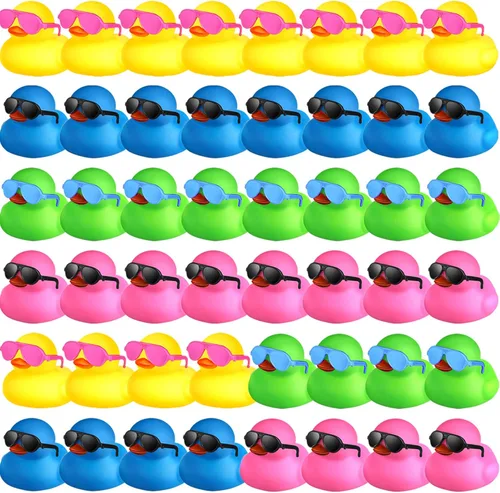 Chivao 48 piezas de mini patos de goma con lentes de sol a granel de pato pequeño regalo juguetes para bañera para crucero de vacaciones fiesta de