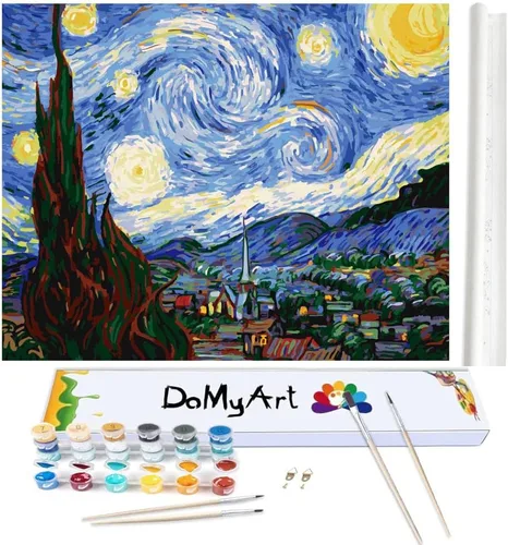 Miniatura 7 de DoMyArt Kit de pintura acrílica por números para adultos, pintura de fama mundial, 16 x 20 pulgadas (dama con ventilador)